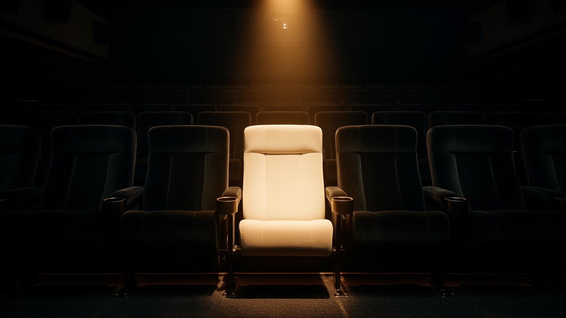 Cadeira iluminada em um cinema escuro